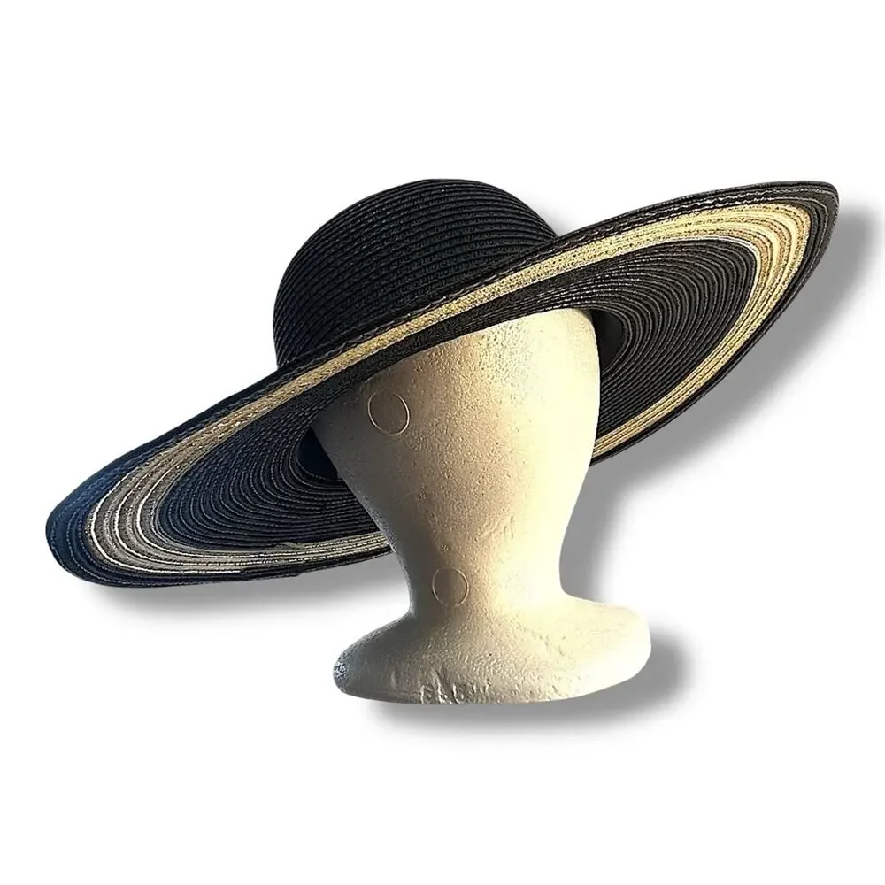 Black and Gold Metallic Elegant Wide-Brimmed Hat SUN N SAND SUNHAT